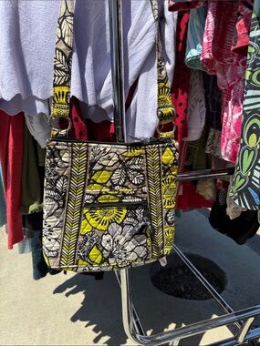 Vera Bradley Floral Quilted Crossbody Bag in Yellow and Black